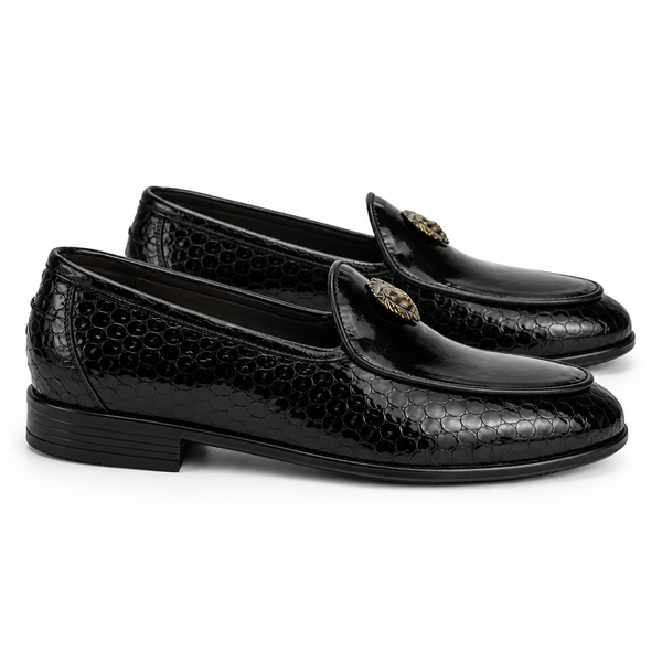 Black Ornament Leather Loafers