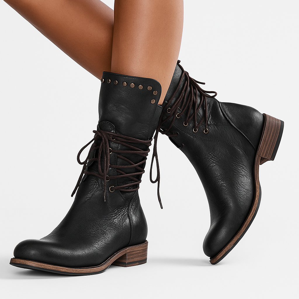 Women’s Boots | Lace-Up Mid-Calf with Stud