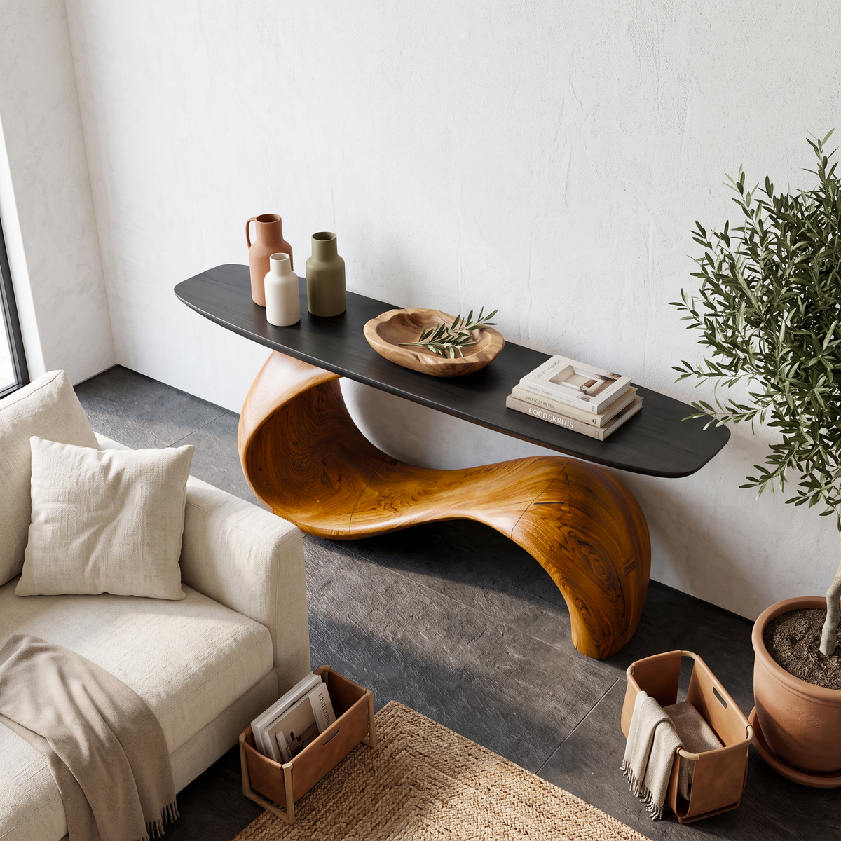 Midcentury Sculptural Console Table Entryway