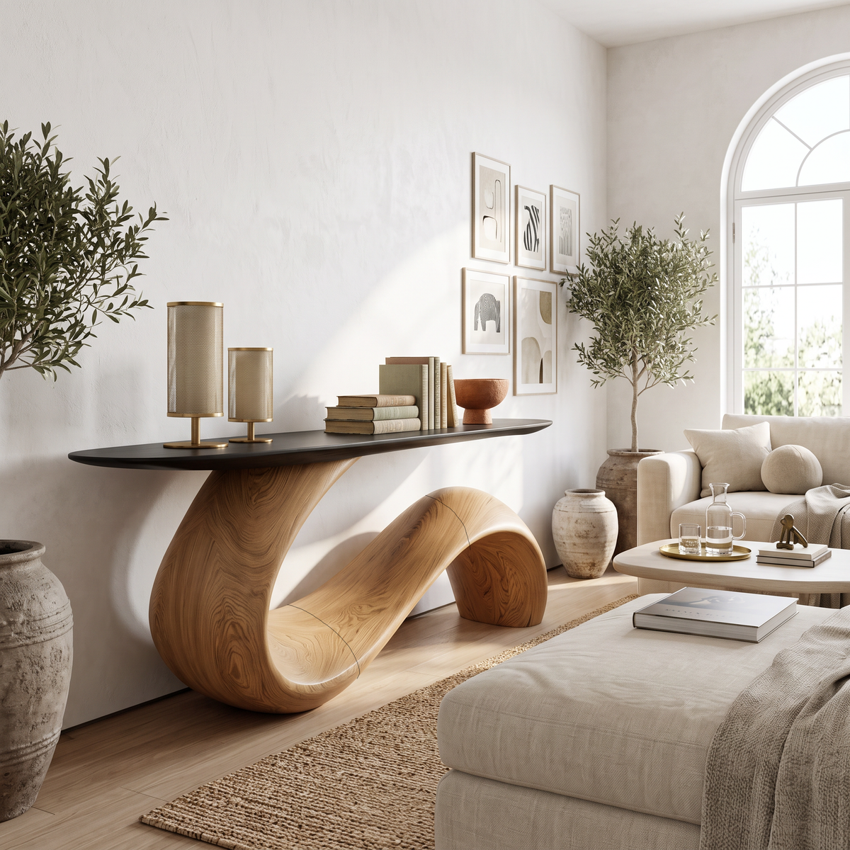 Midcentury Sculptural Console Table Entryway