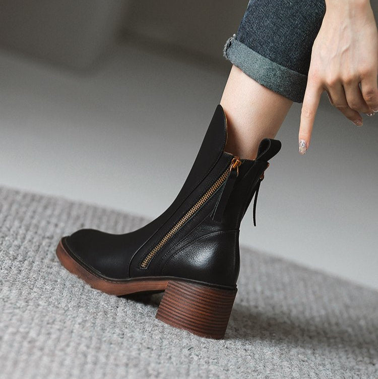 Boots For Women | Zipper Detail Ankle Block Heel Design