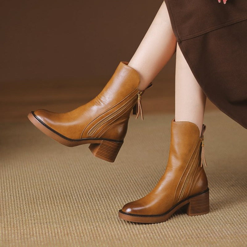 Boots For Women | Zipper Detail Ankle Block Heel Design