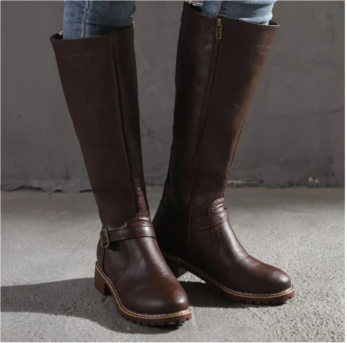 Boots For Women | Knee-High Closed Toe Buckle Detail