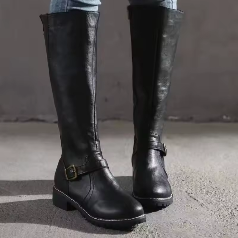 Boots For Women | Knee-High Closed Toe Buckle Detail