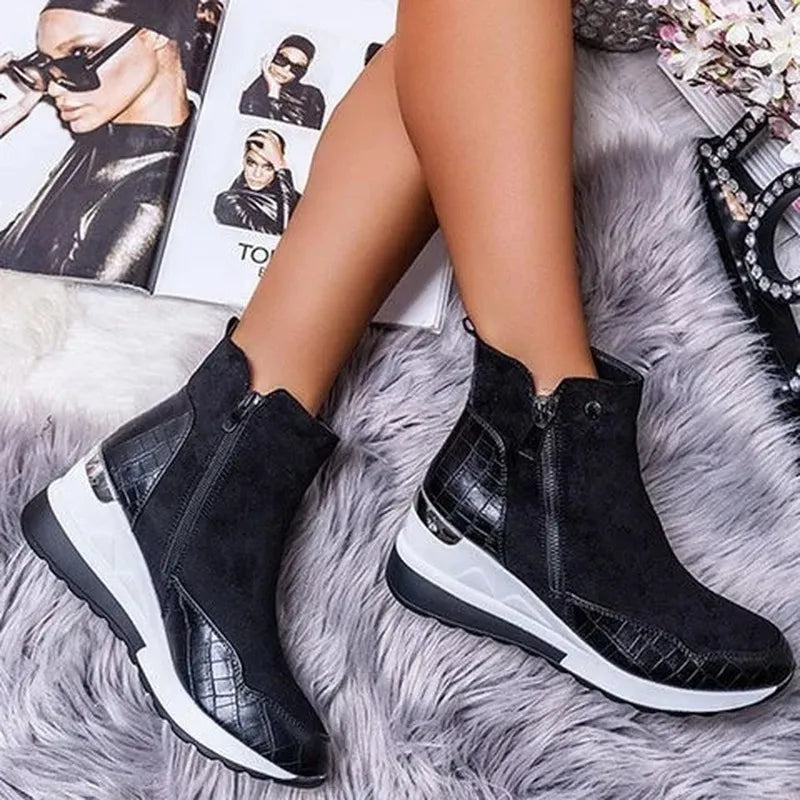 Boots For Women | Platform Sole Side Zip Ankle Style