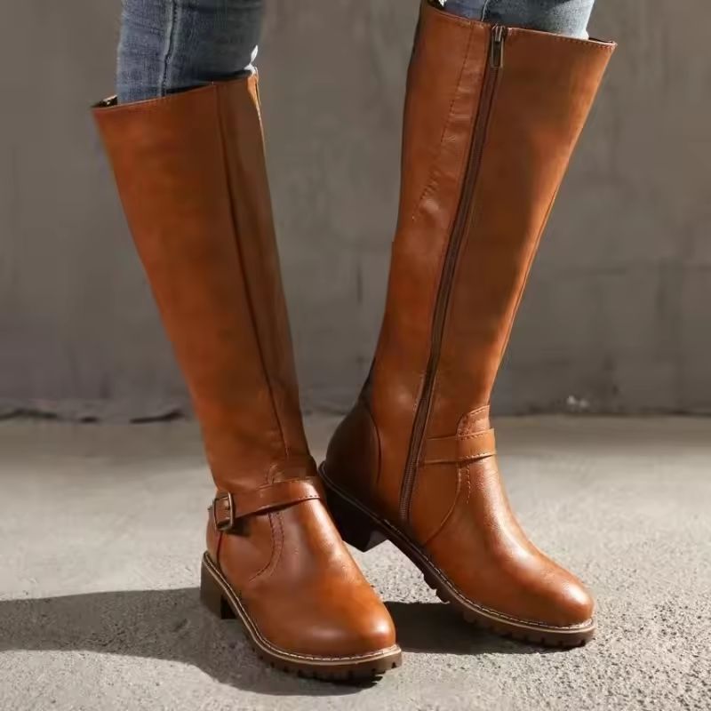 Boots For Women | Knee-High Closed Toe Buckle Detail