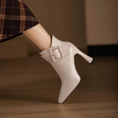 Boots For Women | Buckle Strap Pointed Heel Ankle Style