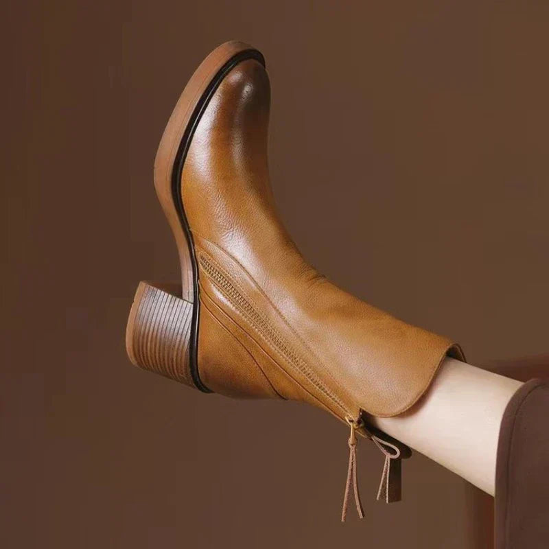 Boots For Women | Zipper Detail Ankle Block Heel Design