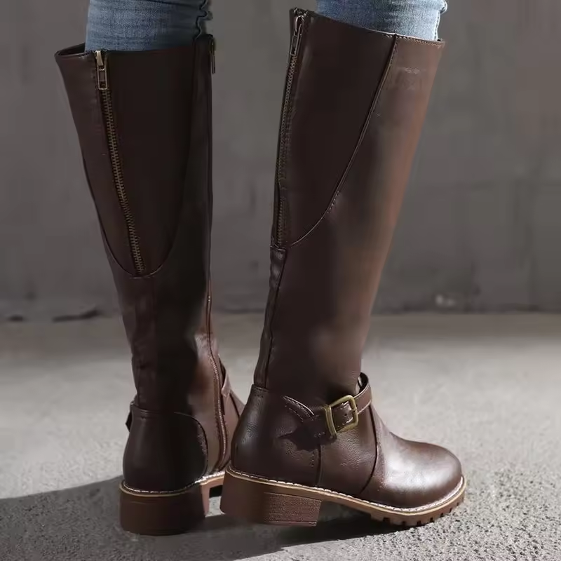 Boots For Women | Knee-High Closed Toe Buckle Detail