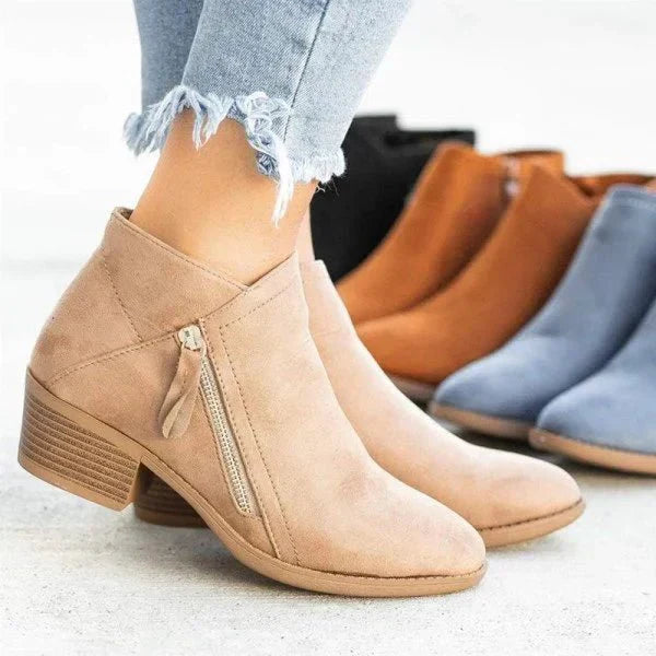Boots For Women | Rounded Toe Zipper Ankle Heel Style