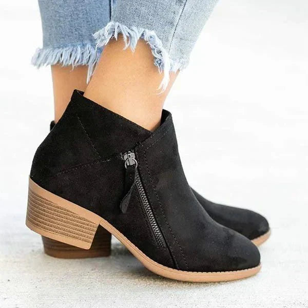 Boots For Women | Rounded Toe Zipper Ankle Heel Style