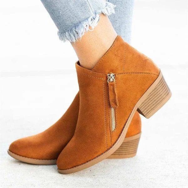 Boots For Women | Rounded Toe Zipper Ankle Heel Style