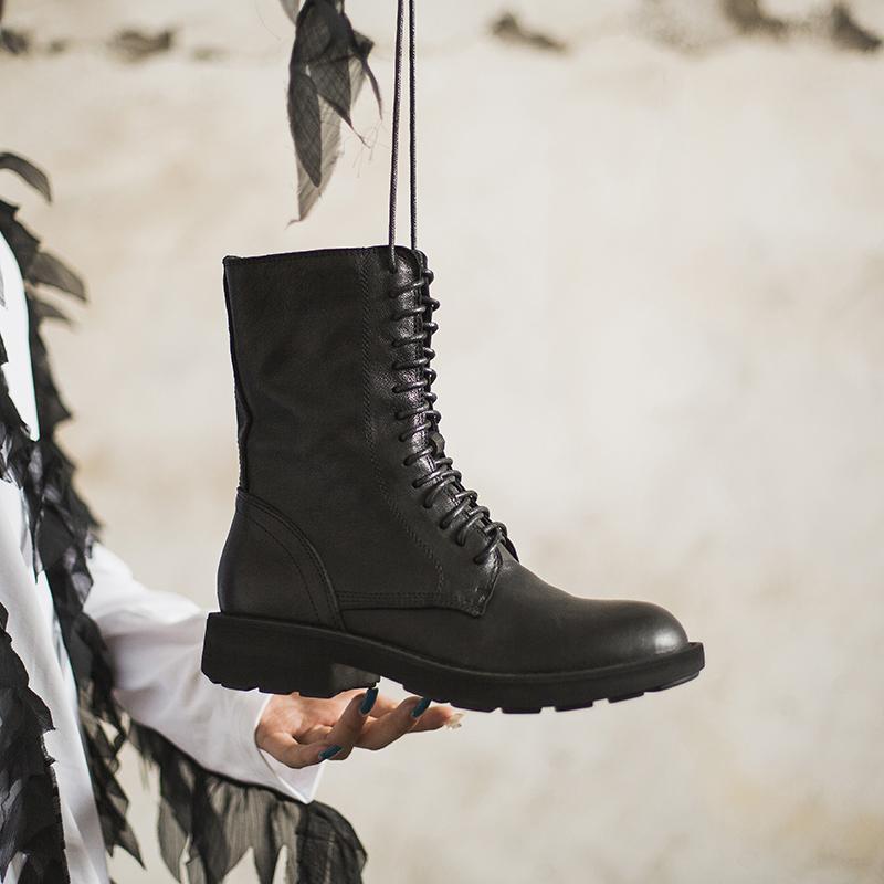 Boots For Women | Lace Closure Mid Ankle Block Heel