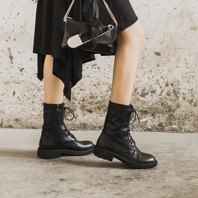 Boots For Women | Lace Closure Mid Ankle Block Heel