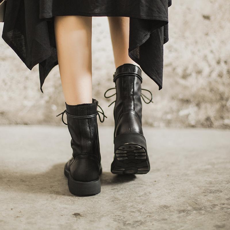 Boots For Women | Lace Closure Mid Ankle Block Heel