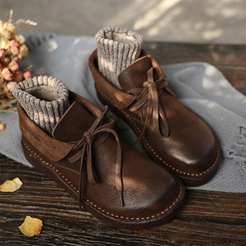 Boots For Women | Flat Sole Front Lace Ankle Style