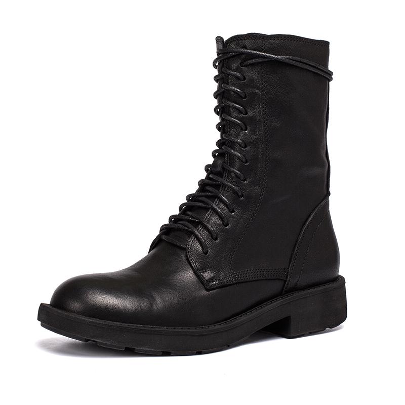 Boots For Women | Lace Closure Mid Ankle Block Heel