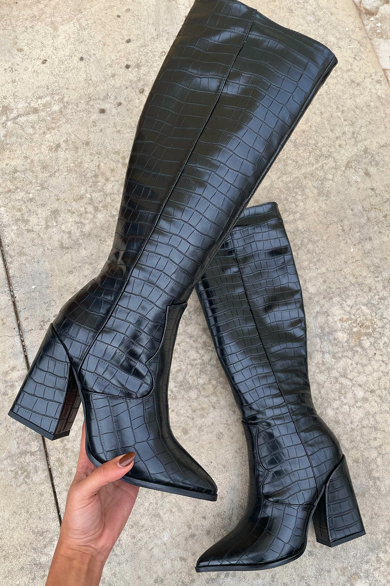 Boots For Women | Knee-High Block Heel Textured Design