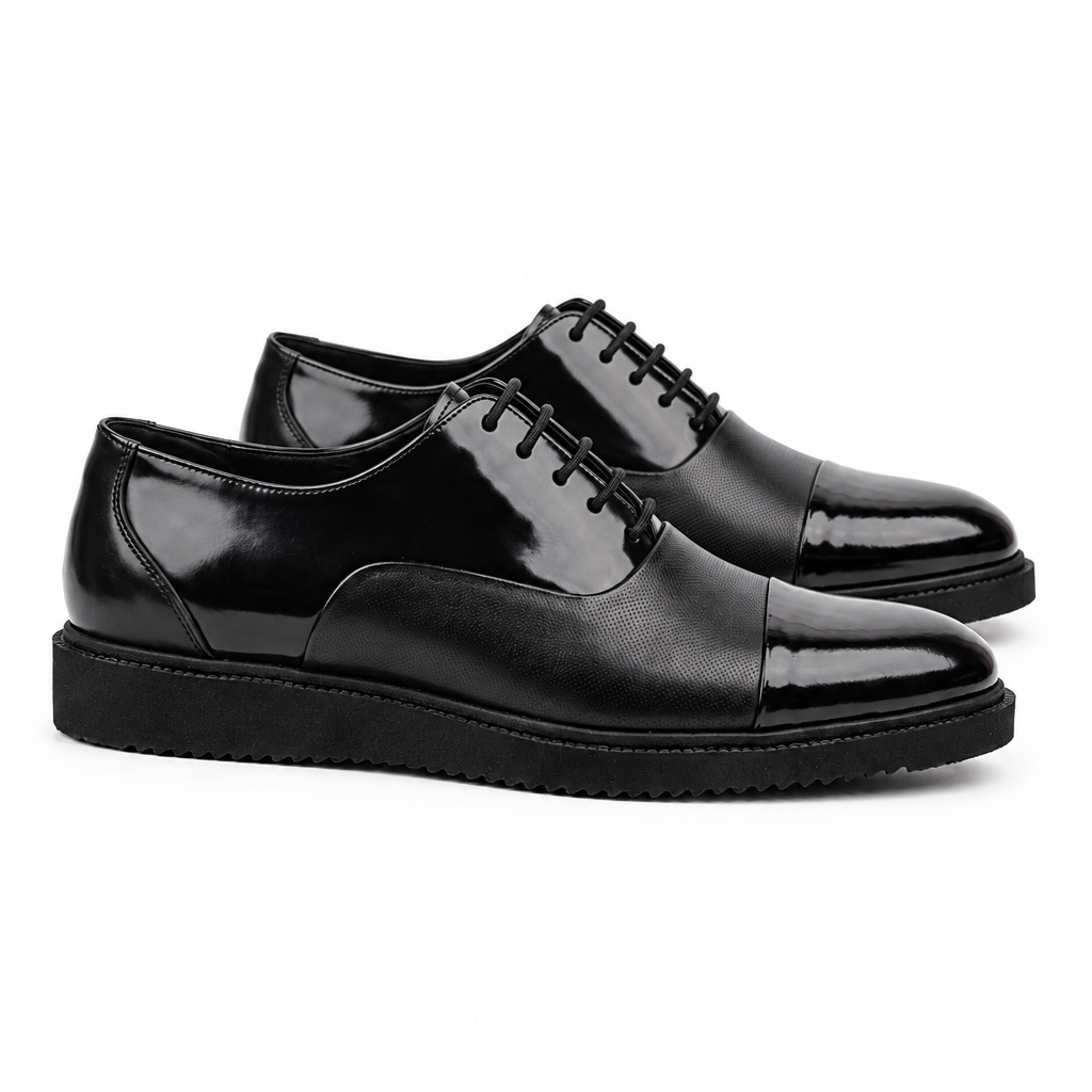 Black Leather Cap Toe Oxfords