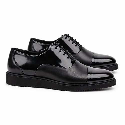 Black Leather Cap Toe Oxfords