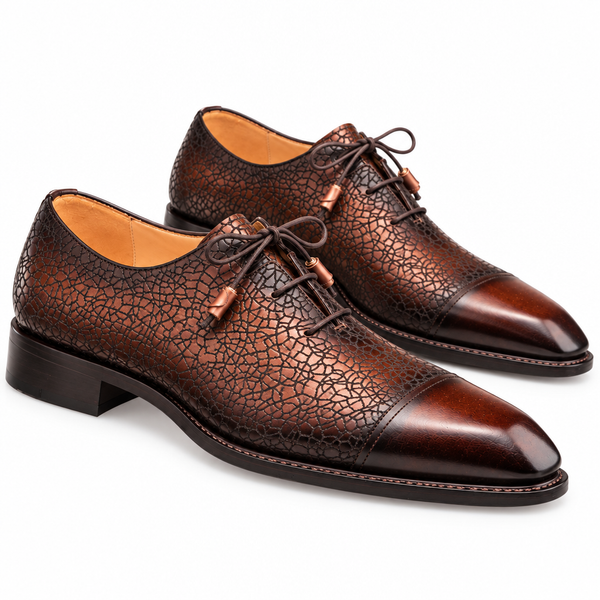 Brown Crackle Leather Oxfords