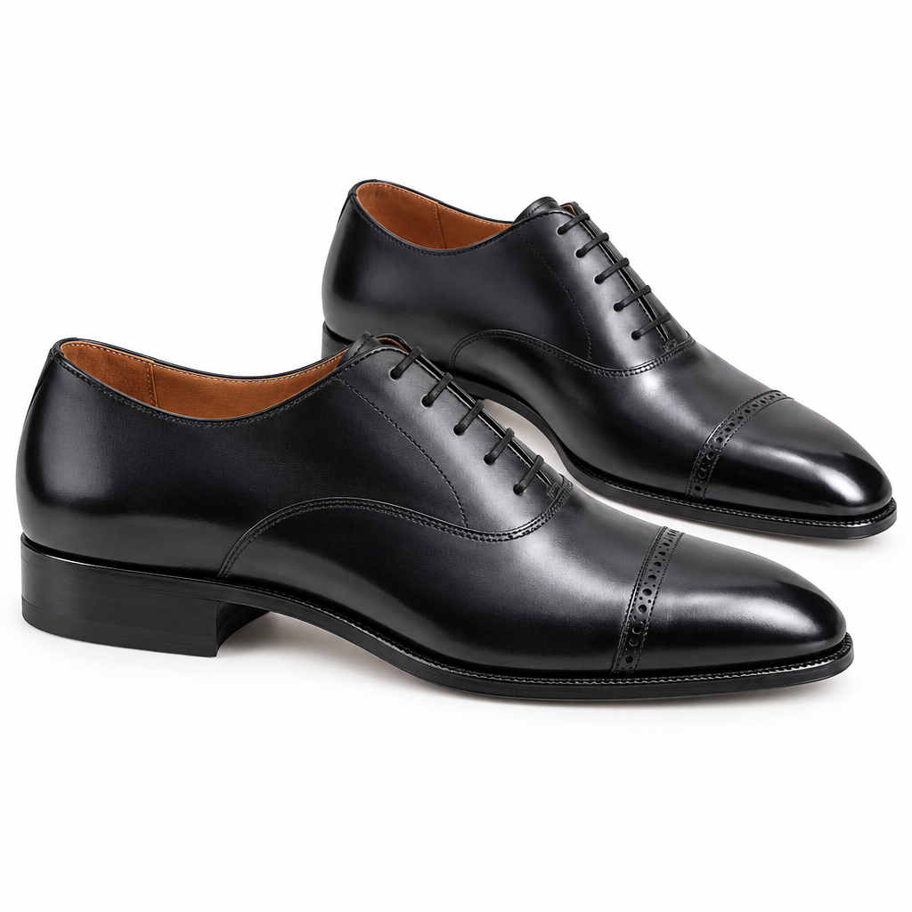 Classic Black Cap Toe Dress Shoes