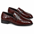 Mahogany Croc-Embossed Penny Loafers