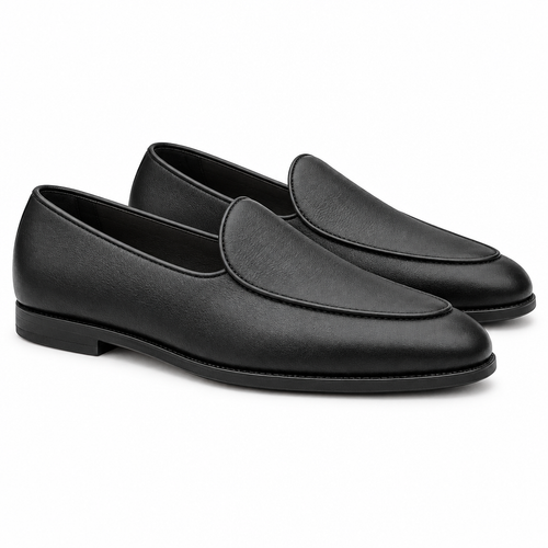Black Pebbled Venetian Loafers