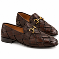 Dark Brown Woven Horsebit Loafers
