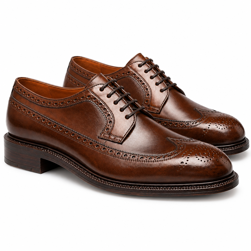 Cognac Longwing Brogue Derby Shoes