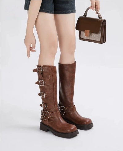 Women’s Boots | Knee-High Buckle Flat Sole